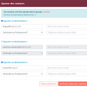 Confirmer l'ajout des destinataires au carnet d'adresses