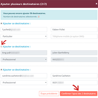 Confirmer l'ajout des destinataires