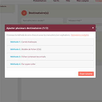 Fenêtre qui permet d'ajouter plusieurs destinataires à votre envoi
